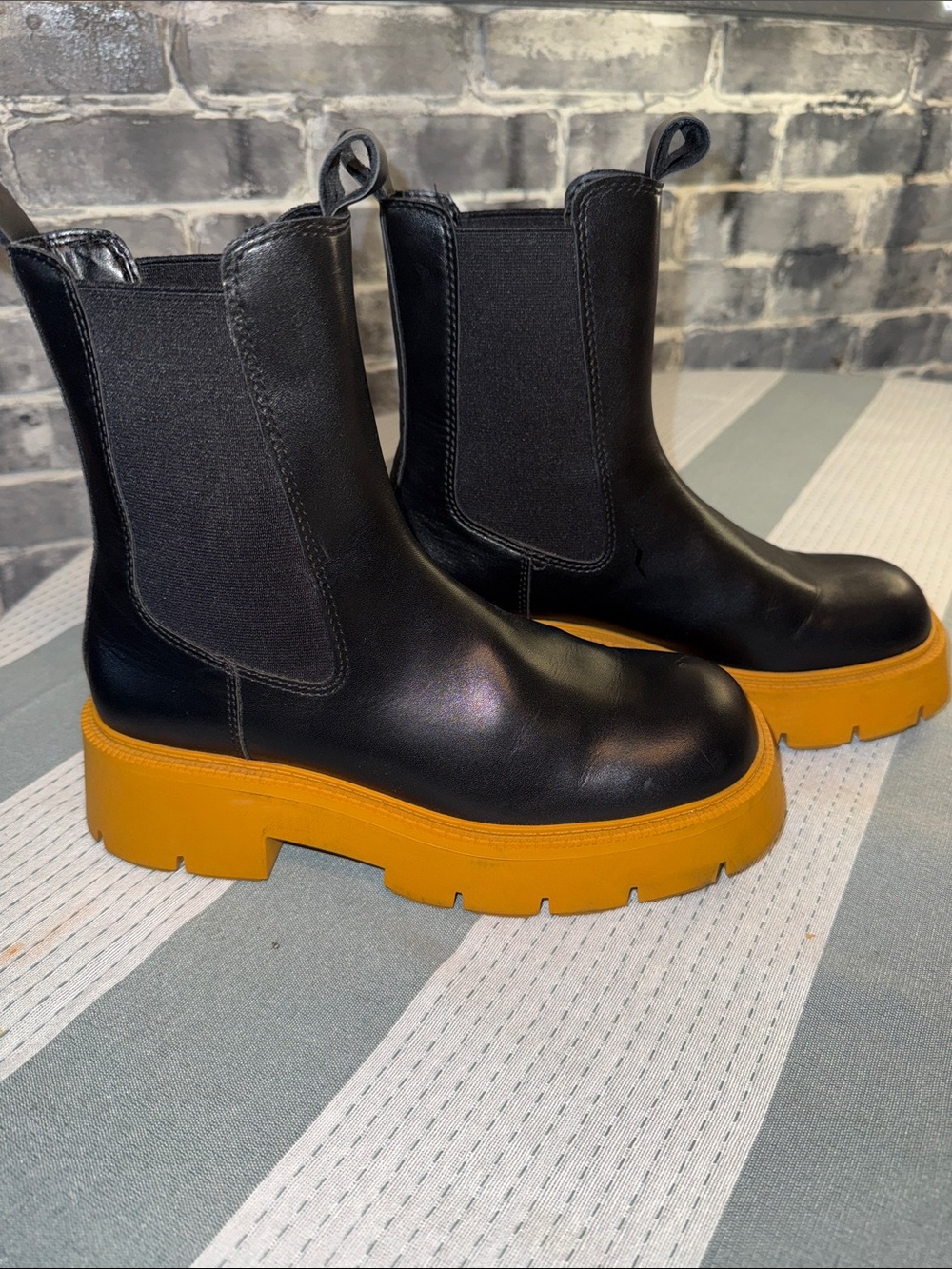 Mango Black Chelsea Boots with Mustard Platform Sole